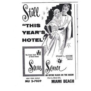 Sans Souci Hotel Miami Beach 1950s Vintage Print Ad